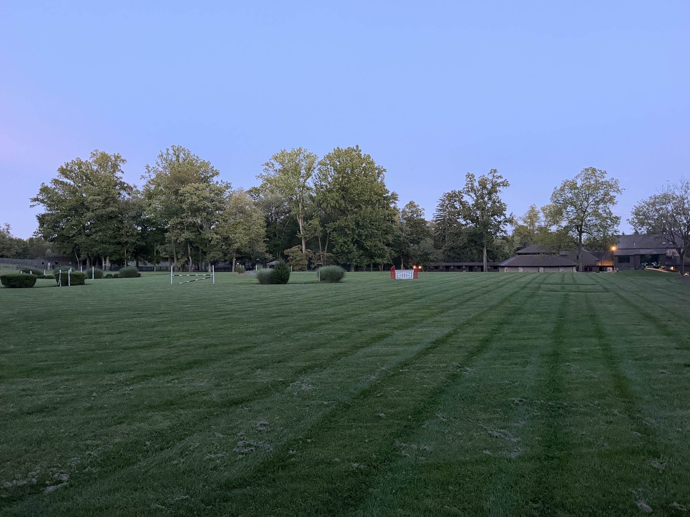 The grass riding field at dusk