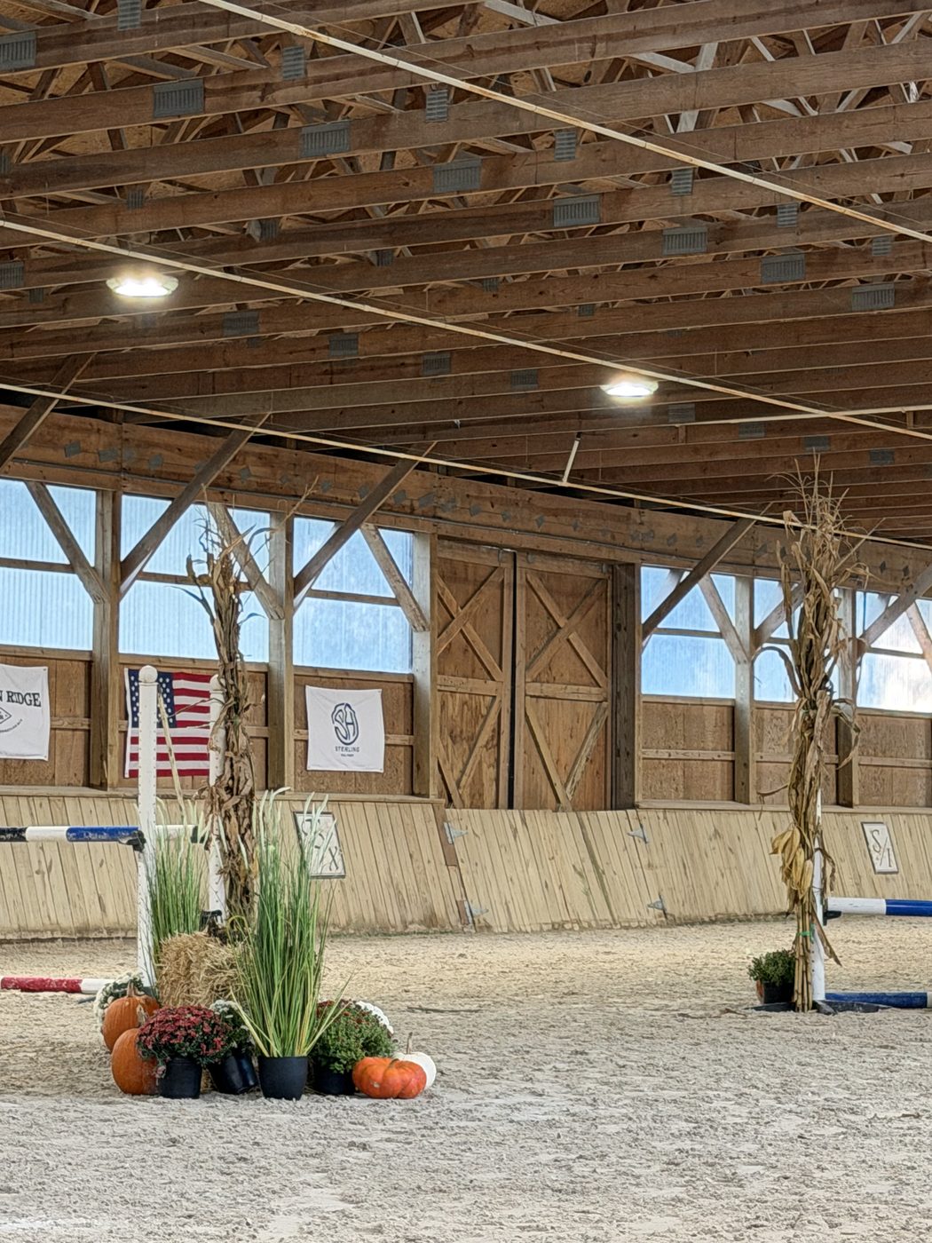 The indoor arena decorated for fall