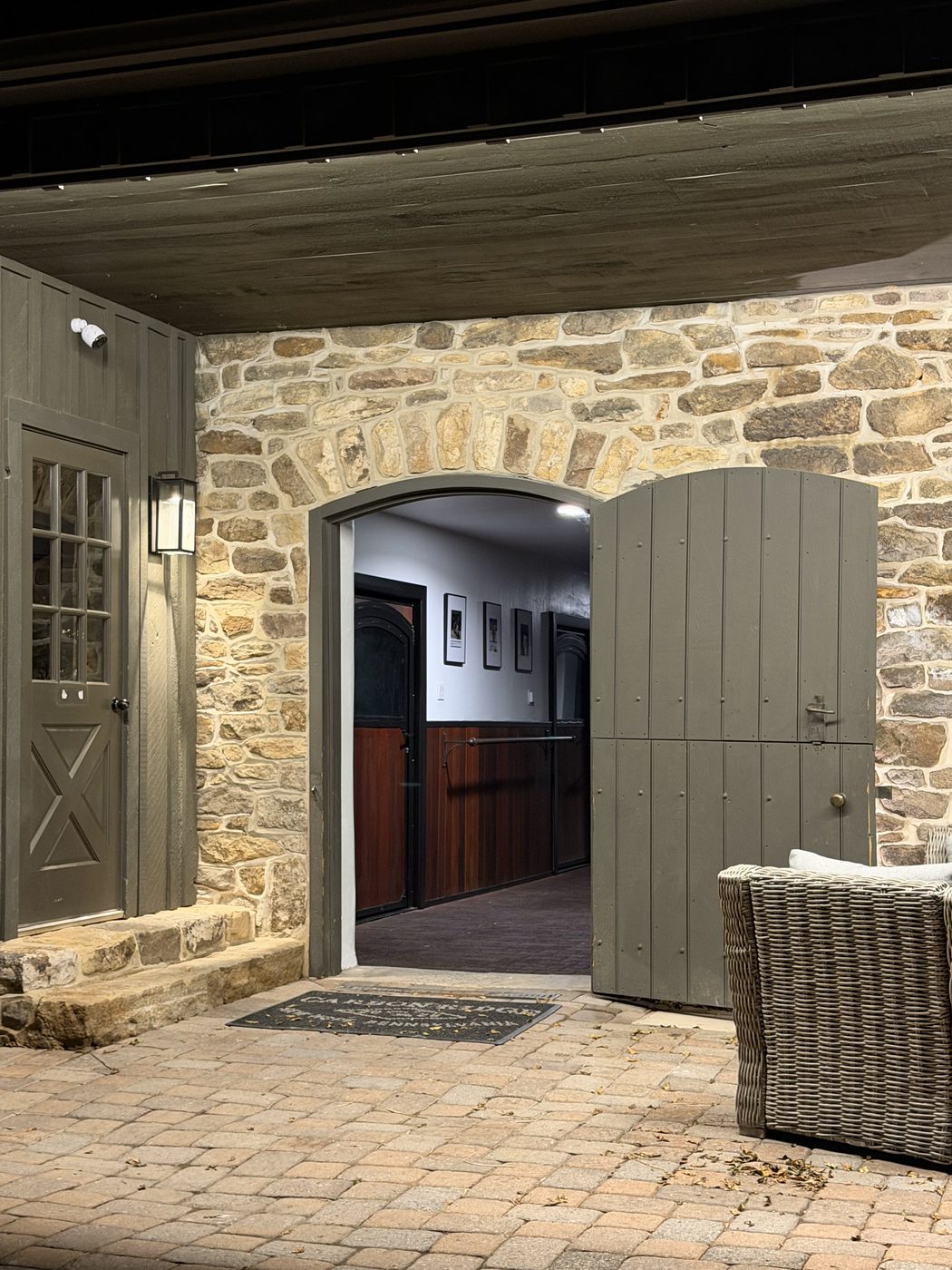 Stone archway leading into the barn and rider's lounge